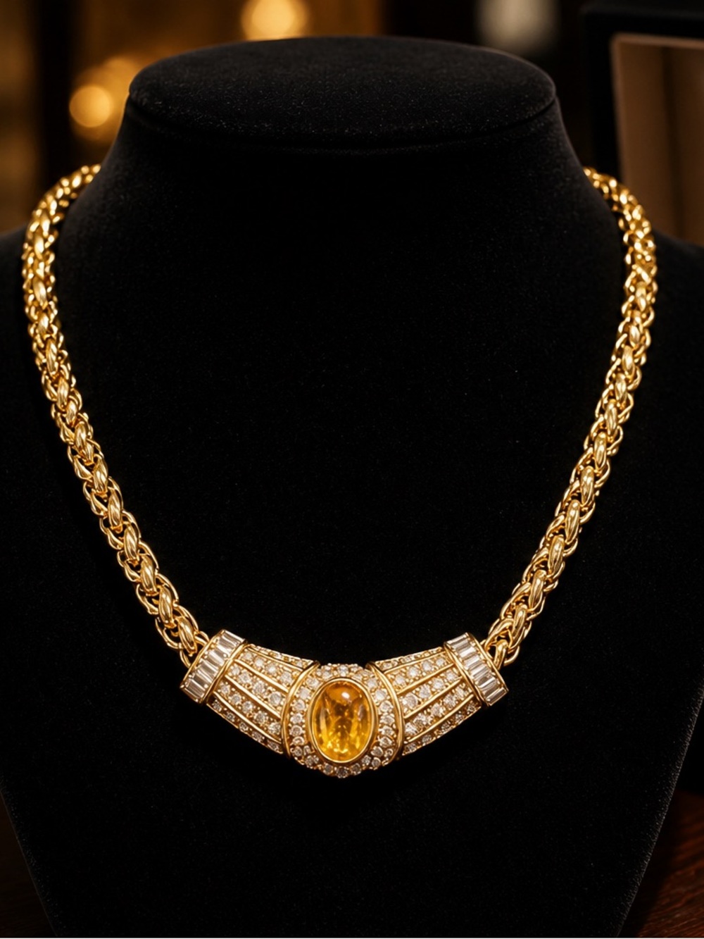 Gold-Tone Necklace with Citrine-Center